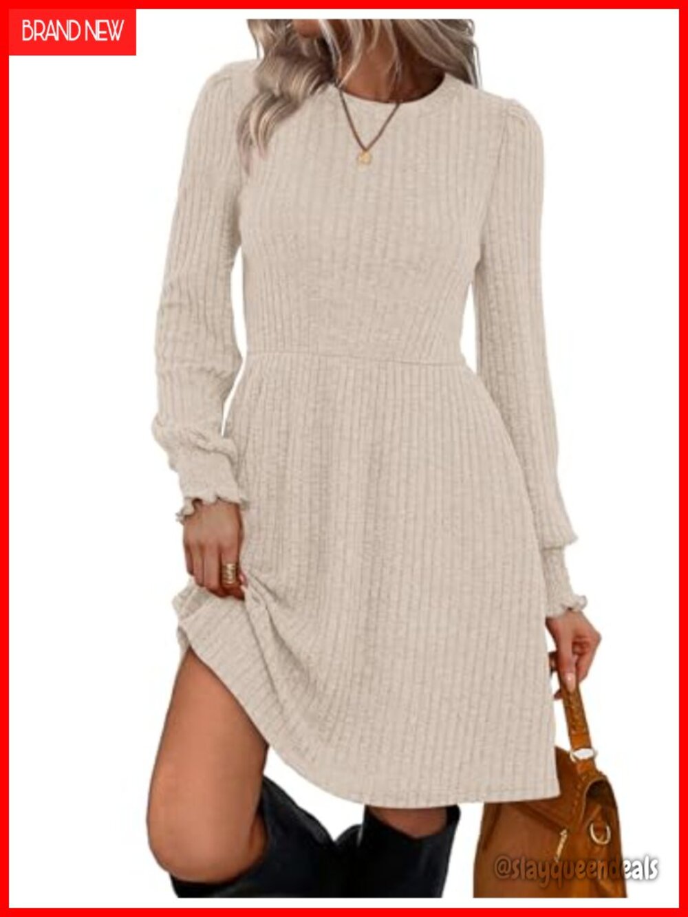 Women's Long Sleeve Sweater Dress Casual Loose Fit Knee-Length Fall Dress